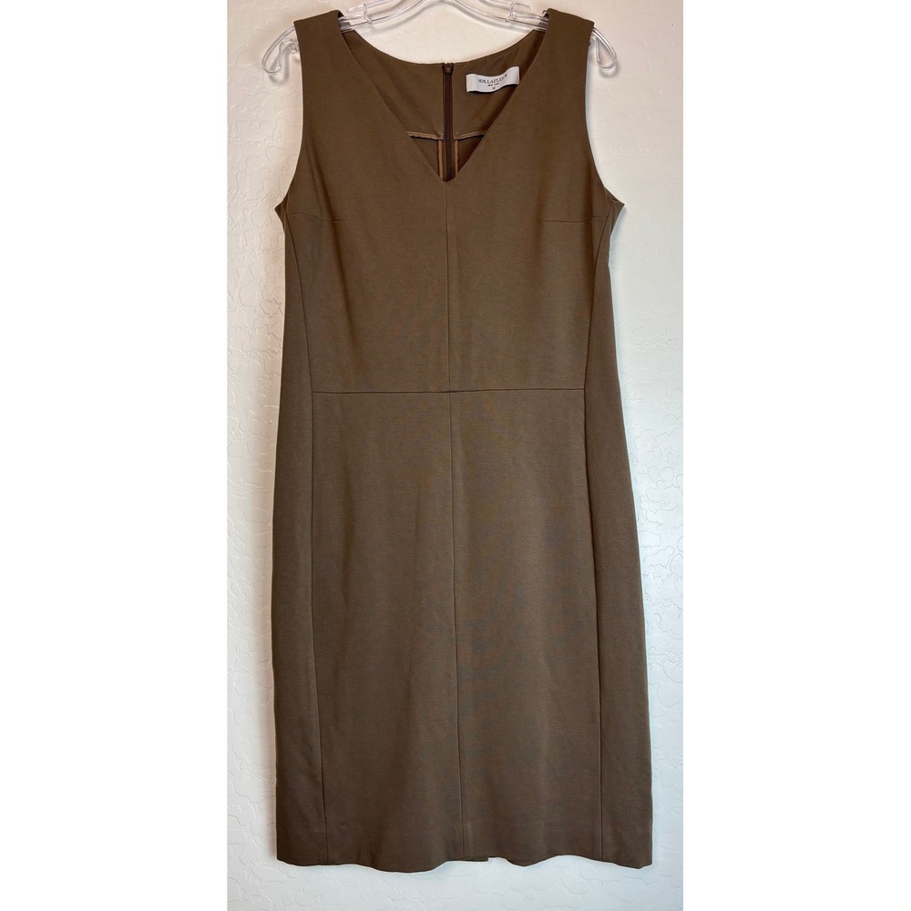 MM.LaFleur Etsuko Dress Olive Brown V-Neck Sheath Ponte Knit Size 16 2251